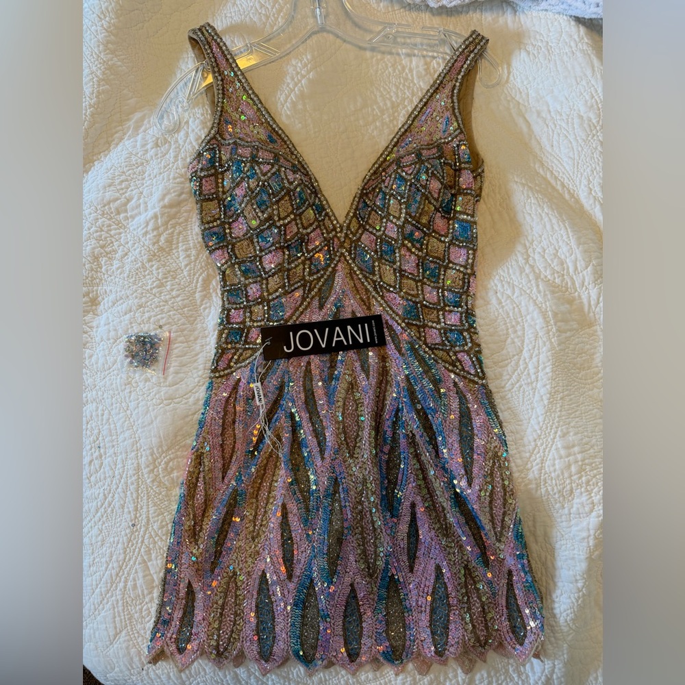 Jovani Sequin Mini Dress With Beaded Fringe Hem Style 46092 Size 00 - Picture 6 of 9
